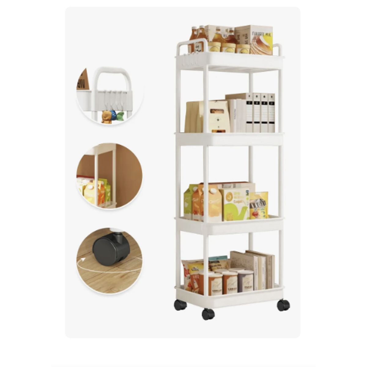 GENERICO - Carrito Organizador Con Ruedas 4 Niveles Estante Abs Blanco
