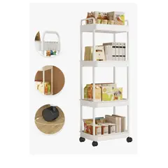 GENERICO - Carrito Organizador Con Ruedas 4 Niveles Estante Abs Blanco
