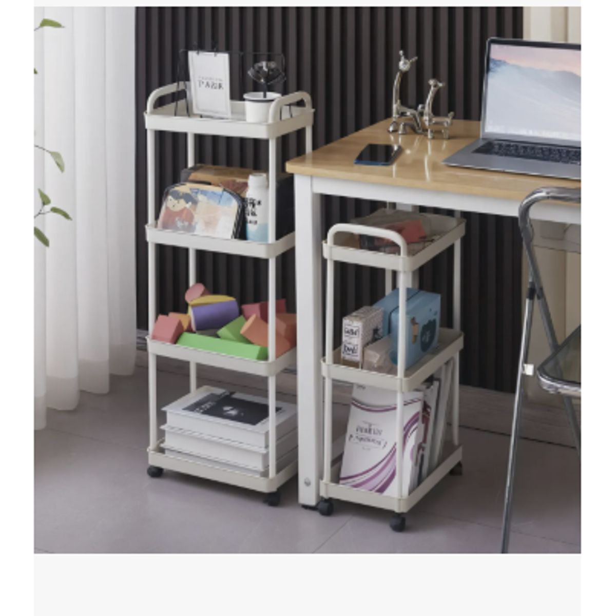 GENERICO - Carrito Organizador Con Ruedas 4 Niveles Estante Abs Blanco