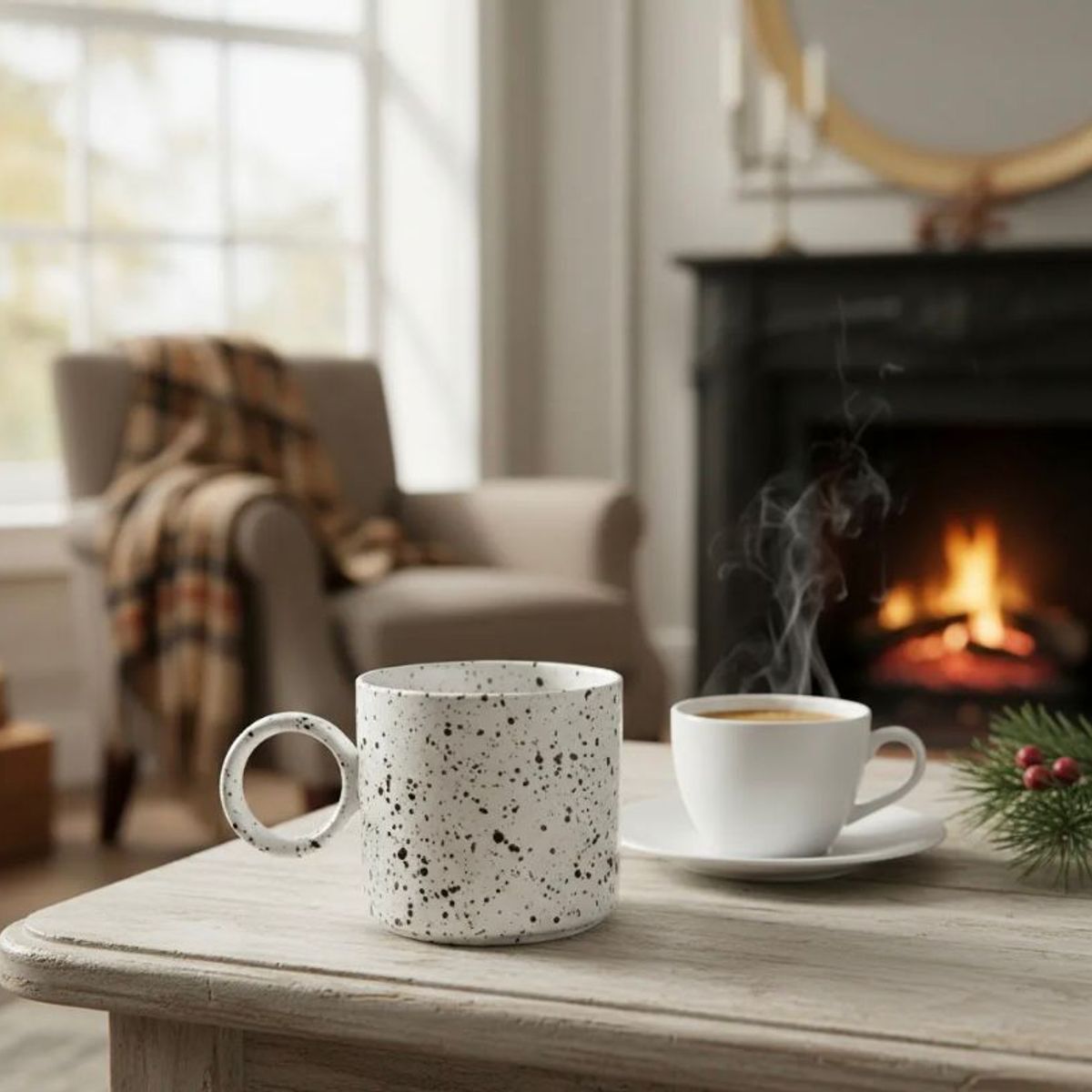 GENERICO - Taza de Cafe de Ceramica Blanco Estilo Minimalista