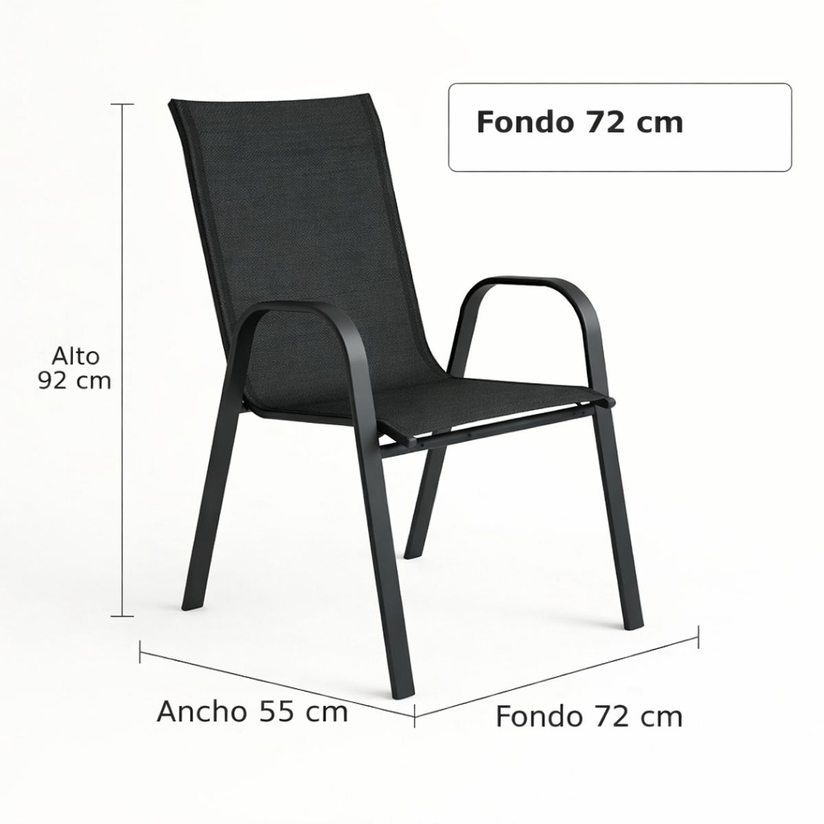 SPACE HOME - Silla Exterior Patio  Negra Metálica Reforzada Ergonómica