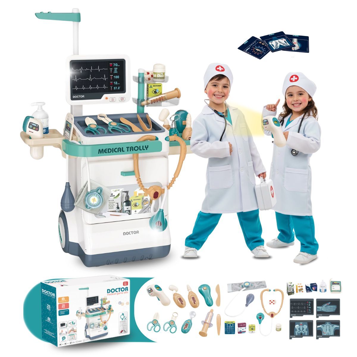 COMPUTECH - Set Juego Doctor Niños Estacion Medica Carrito 26 Piezas