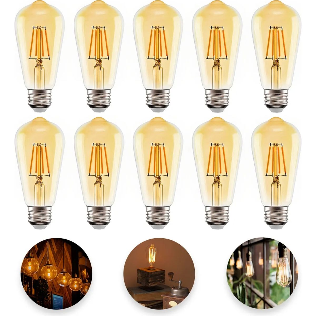 GENERICO - Ampolleta Led Vintage Edison E27 4w X10  Luz Calida Decoracion Retro Terrazas Y Quinchos Figoimport