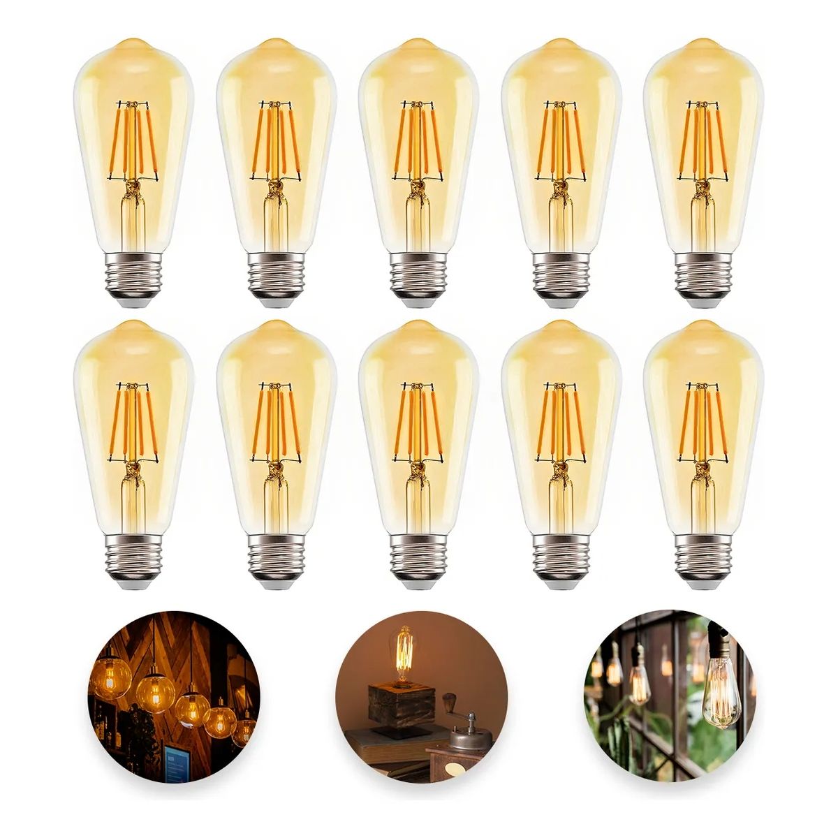 GENERICO - Ampolleta Led Vintage Edison E27 4w X10  Luz Calida Decoracion Retro Terrazas Y Quinchos Figoimport