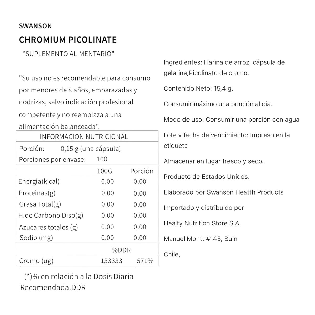 SWANSON - PICOLINATO DE CROMO 200MCG 100 CPS VEGANAS - SWANSON