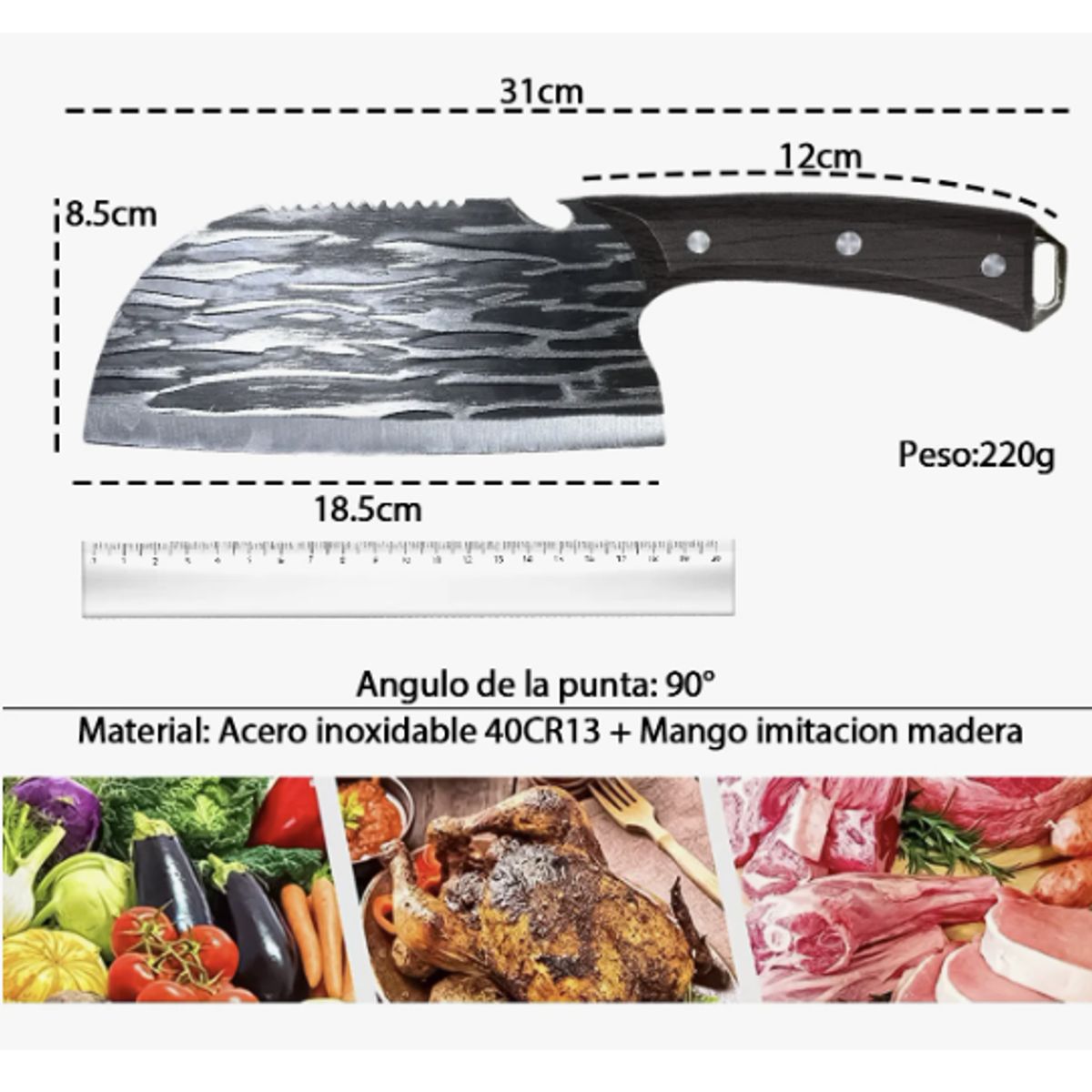 GENERICO - Cuchillo Chef De Cocina Profesional De Acero Forjado A Mano
