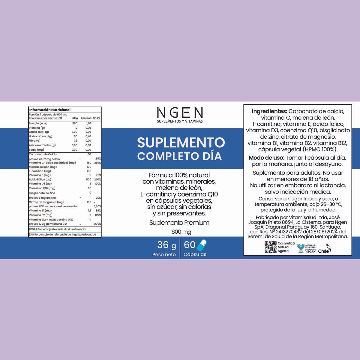 COSMETICA NATURAL NGEN - Suplemento Completo Día para 2 meses