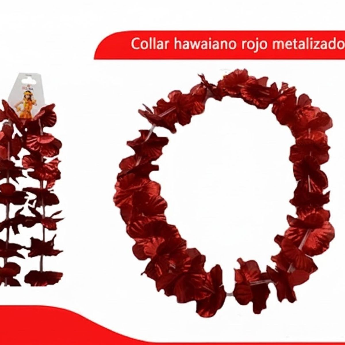 GENERICO - Collar Cotillón Hawaiano Rojo Metalizado