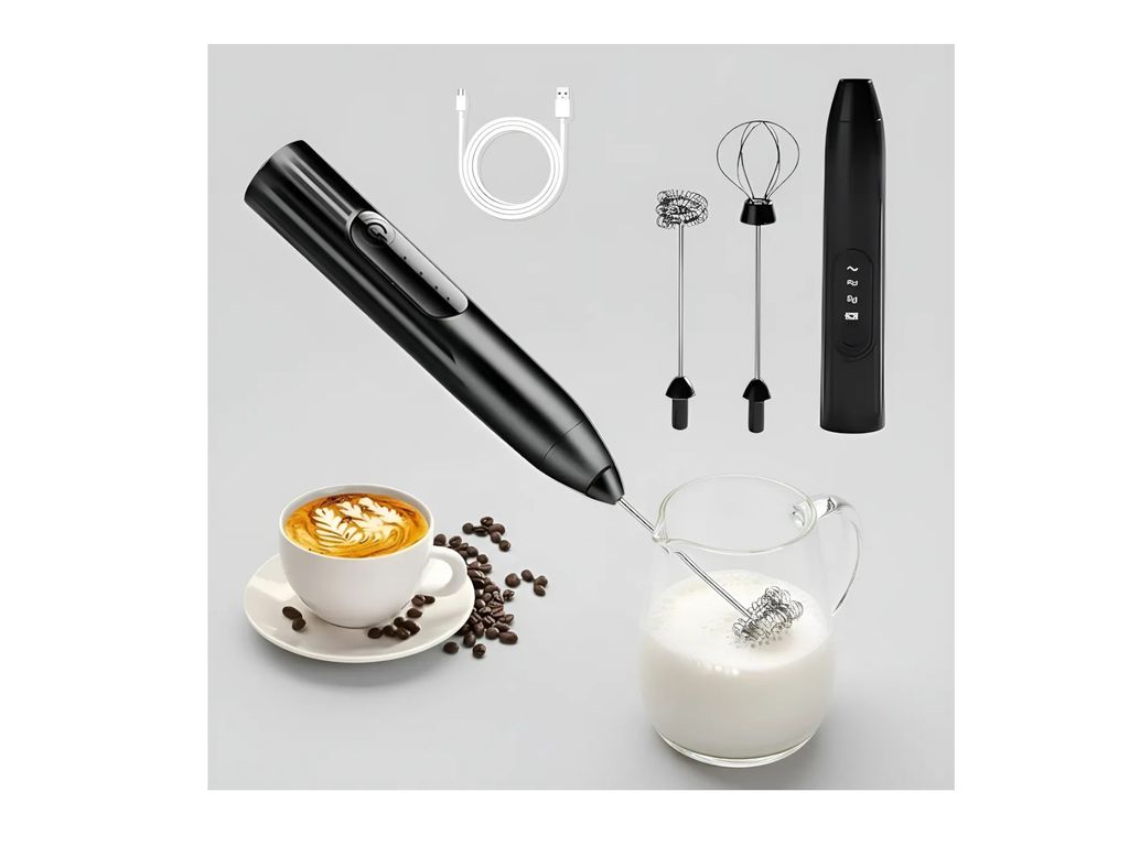 Mini Batidor Revolvedor De Café Y Espuma Leche Recargable Color Negro
