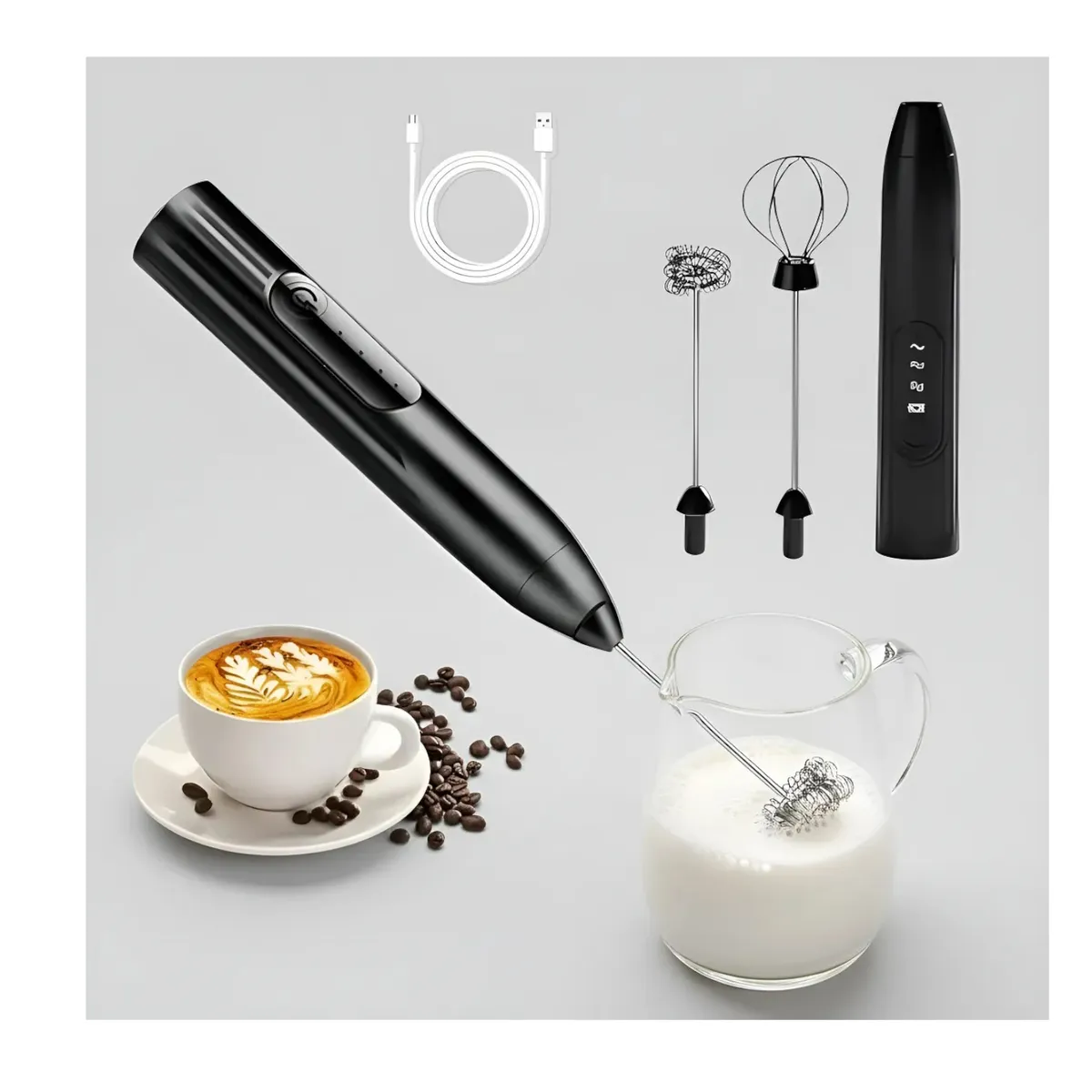 GENERICO - Mini Batidor Revolvedor De Café Y Espuma Leche Recargable Color Negro_.