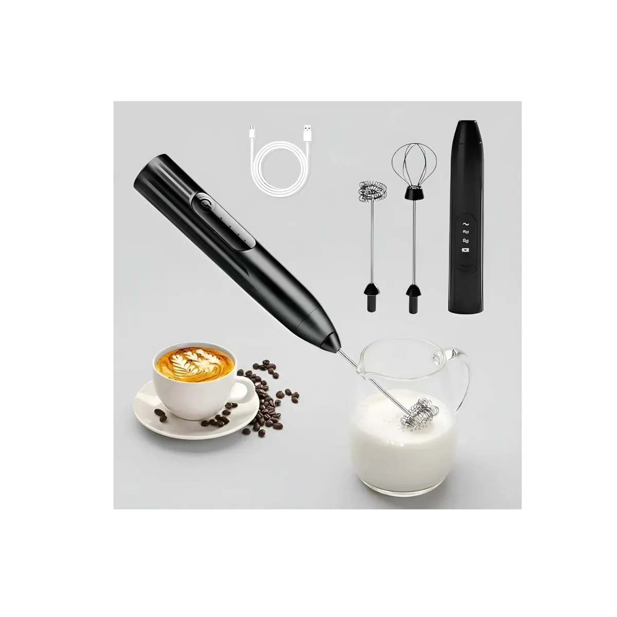 GENERICO - Mini Batidor Revolvedor De Café Y Espuma Leche Recargable Color Negro_.