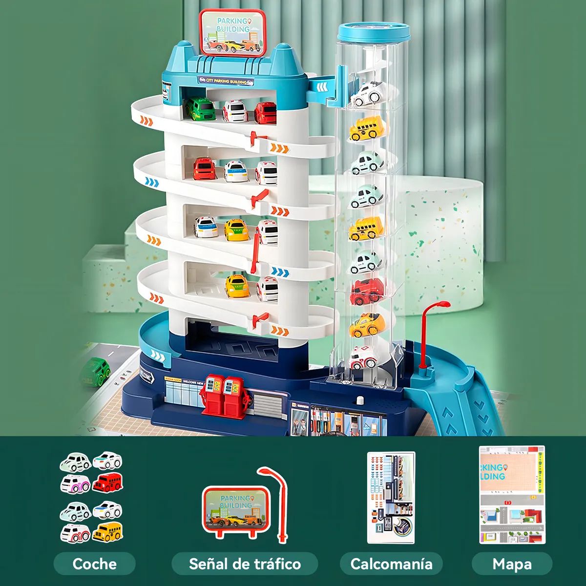 GENERICO - Pista De Autos Bighouse Electrica Juguete Niños 6 Niveles Color Celeste