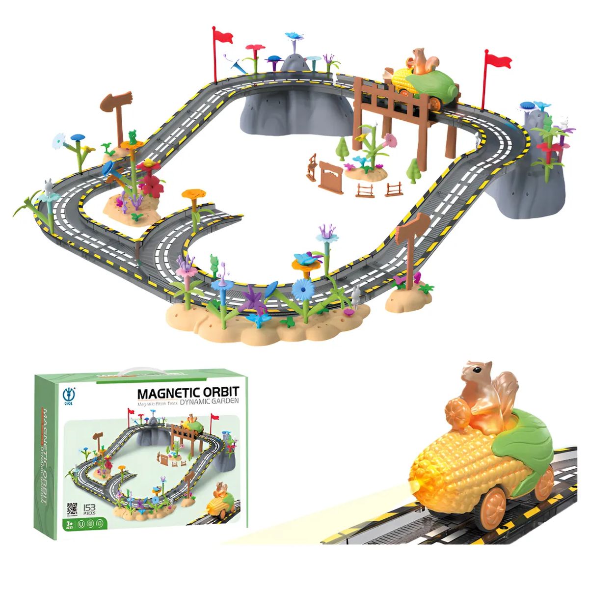 GENERICO - Pista De Auto Bloque Magnético Juguete Armable Niños 153 Pcs Negro