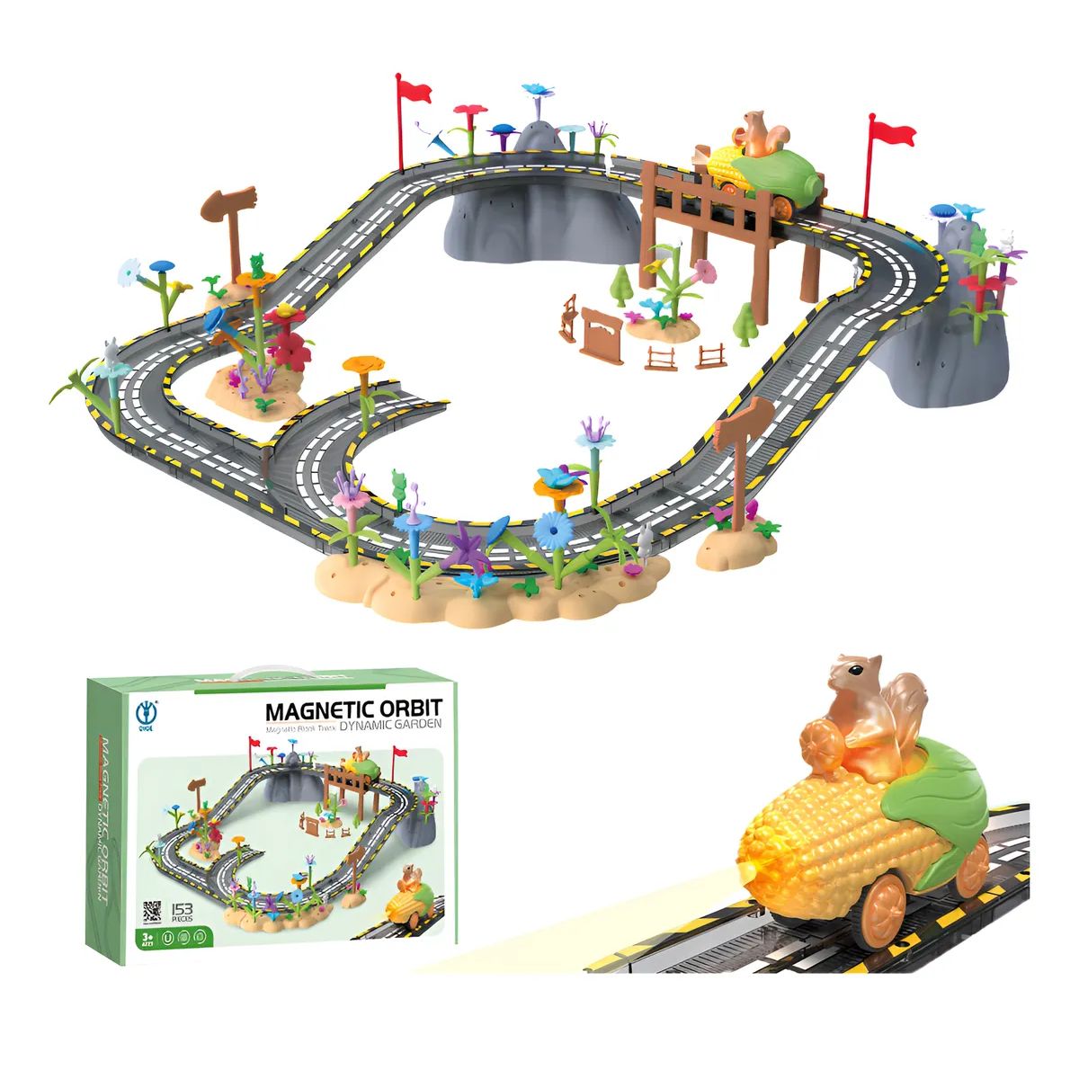 GENERICO - Pista De Auto Bloque Magnético Juguete Armable Niños 153 Pcs Negro