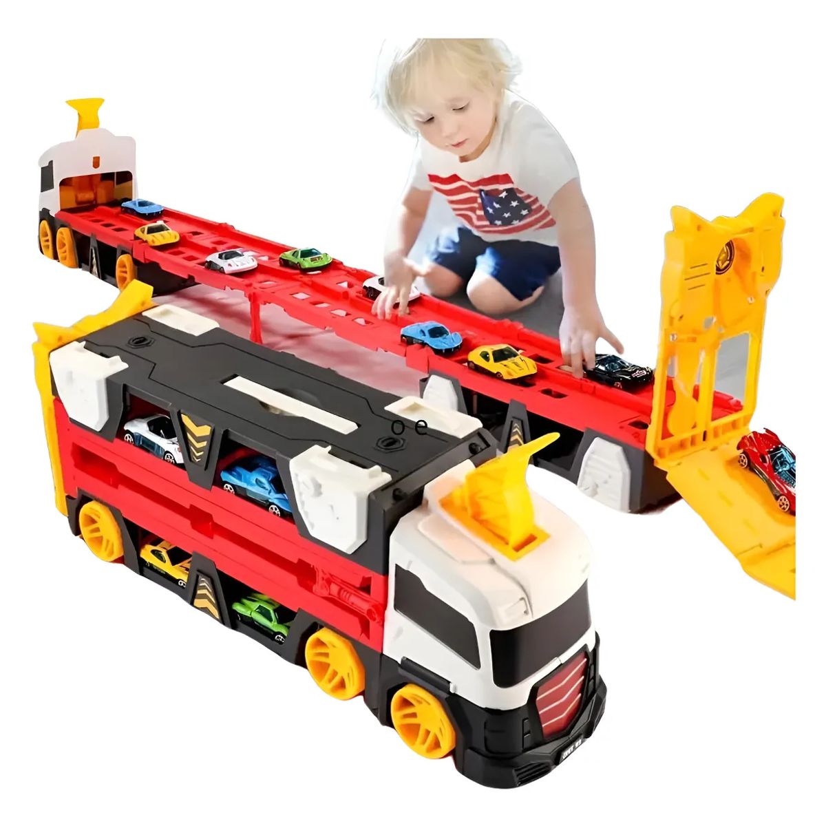 GENERICO - Camion Mega Hauler Pista Autos De Carrera Eyeccion Para Niño