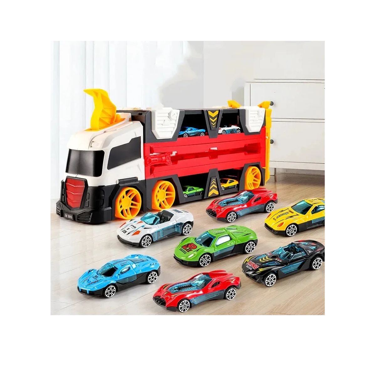 GENERICO - Camion Mega Hauler Pista Autos De Carrera Eyeccion Para Niño
