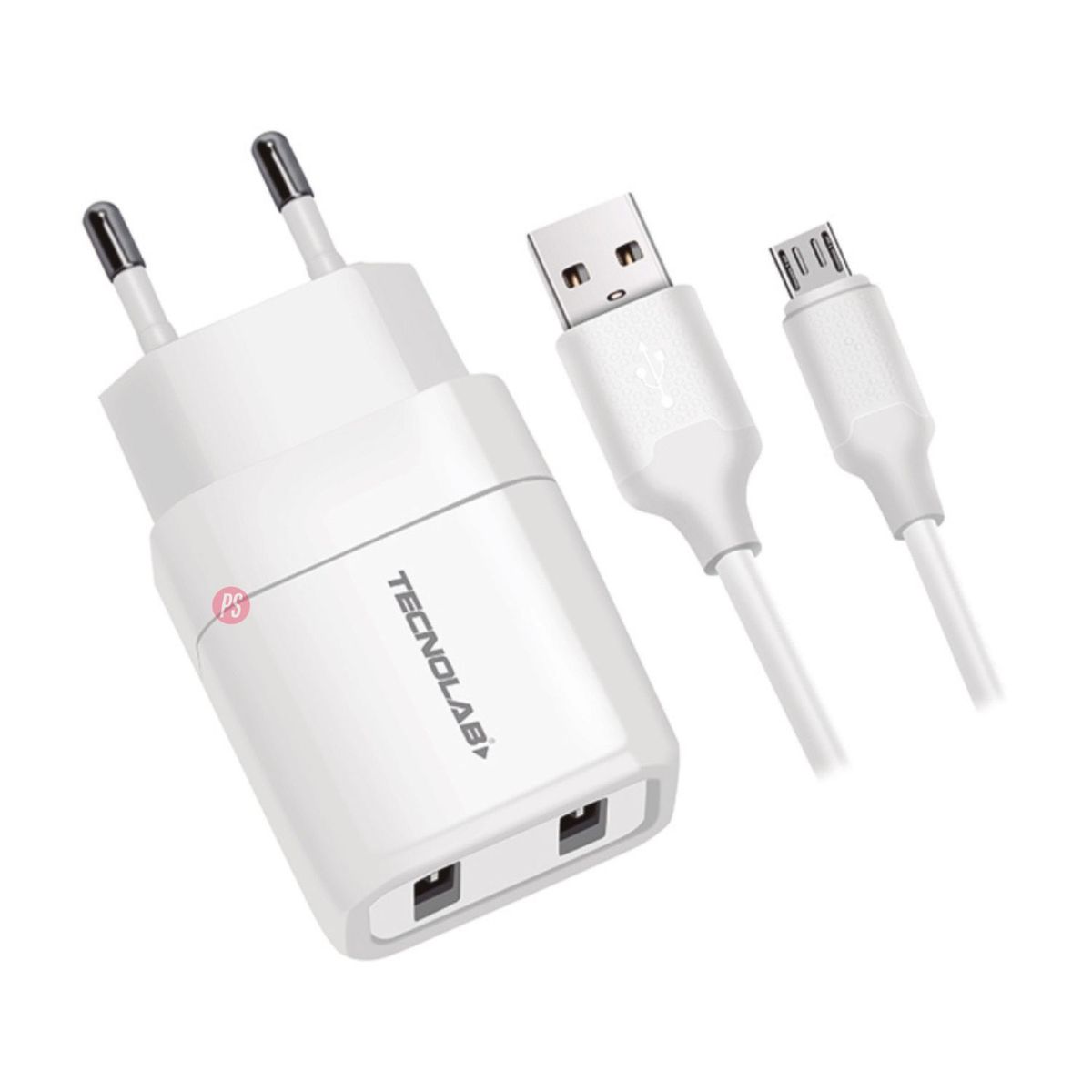 TECNOLAB - Cargador Dual USB 12W + Cable Micro USB Certificado SEC - PS