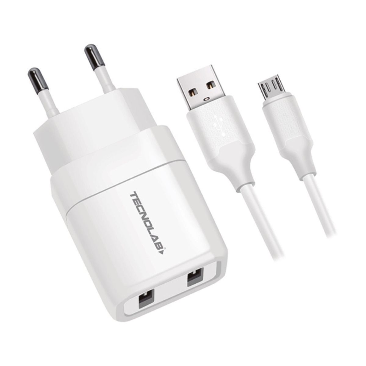 TECNOLAB - Cargador Dual USB 12W Carga Rápida con Cable Micro USB - SC
