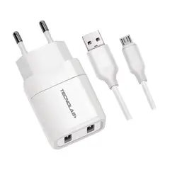 TECNOLAB - Cargador Dual USB 12W Carga Rápida con Cable Micro USB - SC