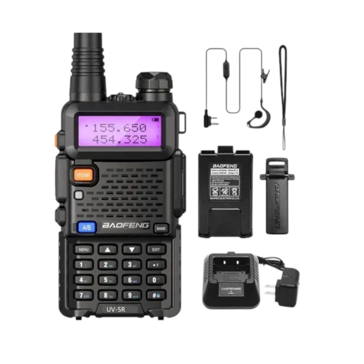 BAOFENG - Walkie Talkie Largo Alcance Baofeng Bf Uv-5r Figo Import Frecuencia Doble Banda 136-174mhz/400-520mhz 128 Canales Negro
