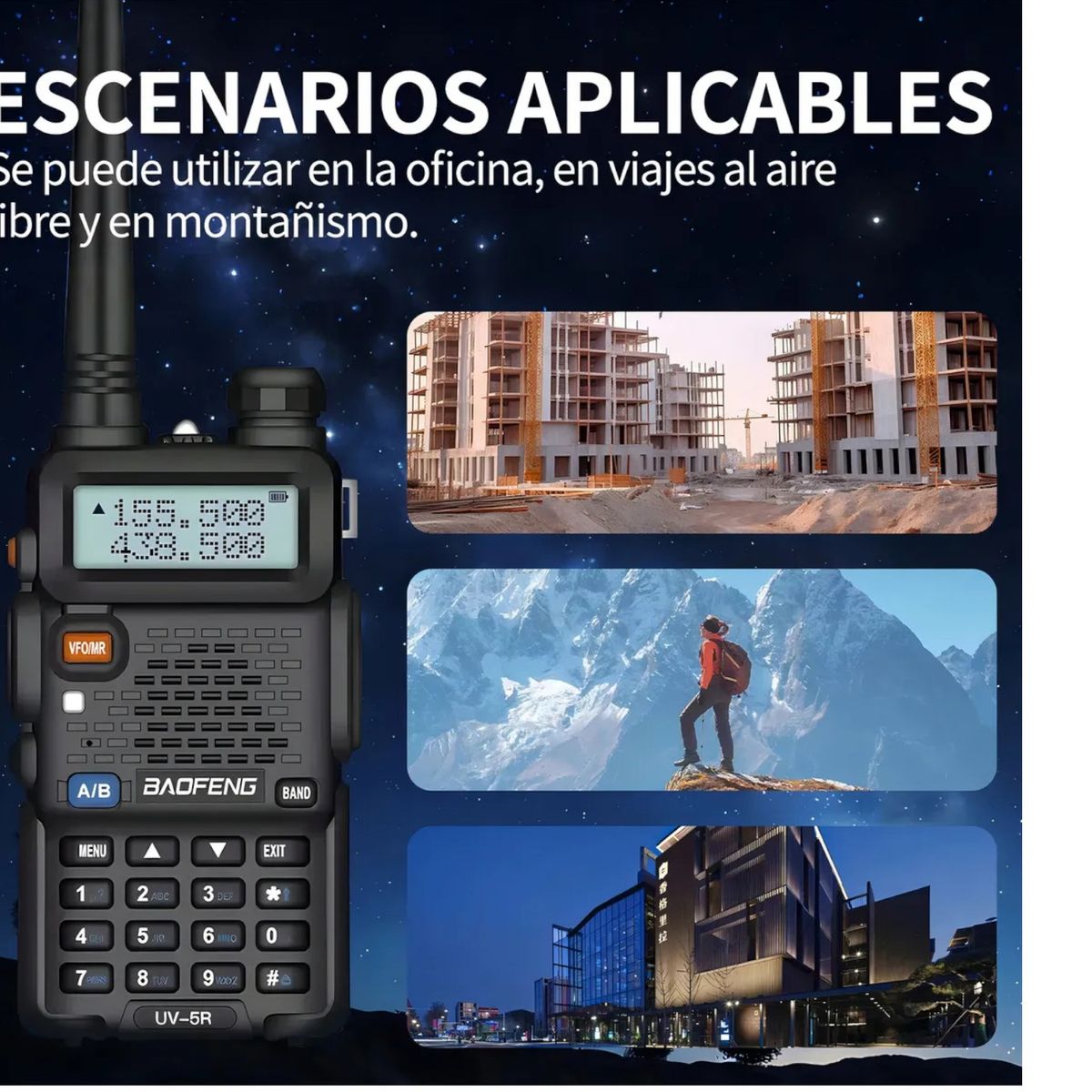 BAOFENG - Walkie Talkie Largo Alcance Baofeng Bf Uv-5r Figo Import Frecuencia Doble Banda 136-174mhz/400-520mhz 128 Canales Negro