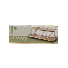 GLASSO - Set 3 Contenedores Vidrio Tapa Bamboo + Bandeja 300 Ml