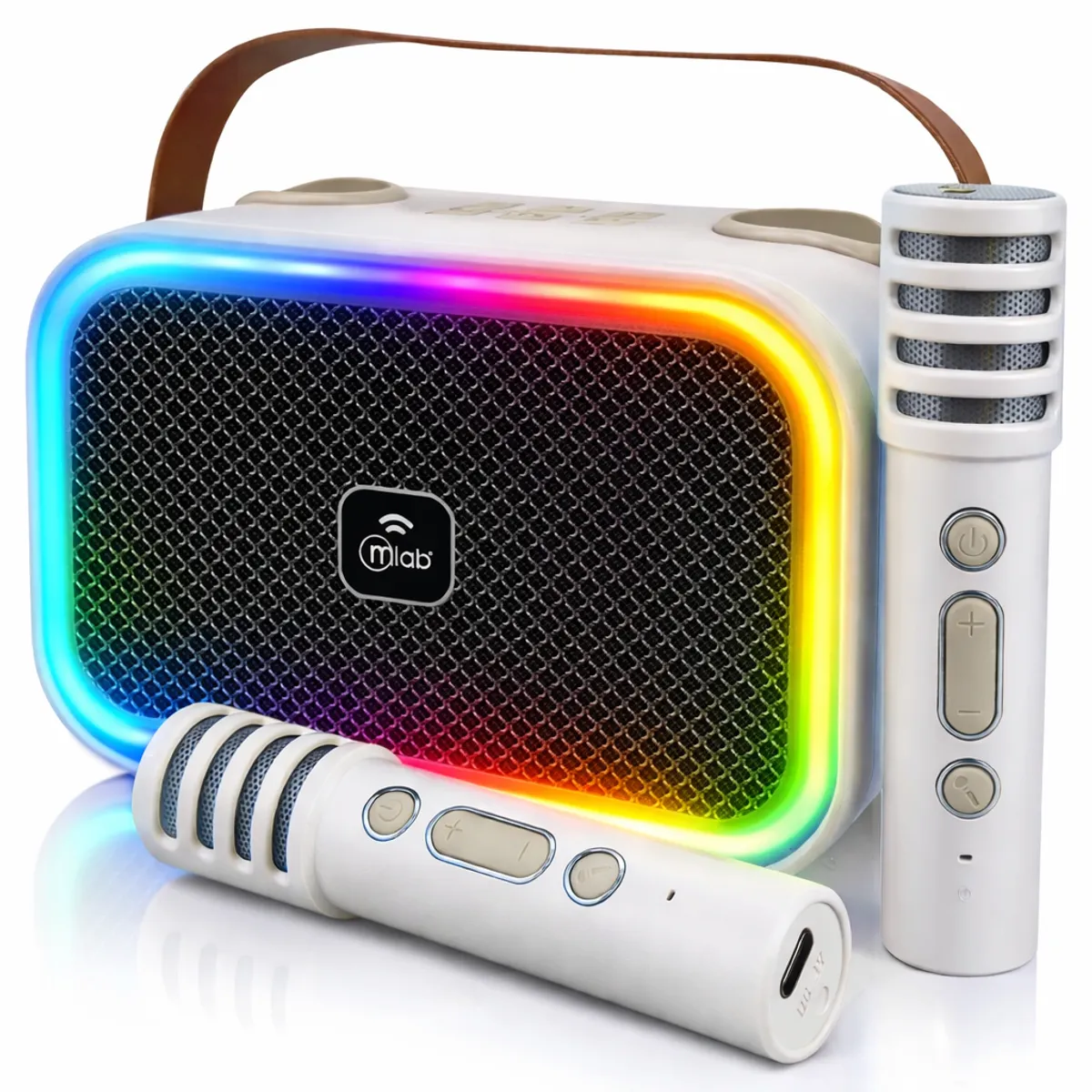MLAB - Parlante Karaoke de Niños + 2 Micrófonos Inalámbricos Blanco My Lil Dual Voice RGB