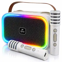 MLAB - Parlante Karaoke de Niños + 2 Micrófonos Inalámbricos Blanco My Lil Dual Voice RGB