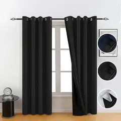 SUPERCENTER - 2 Paños Cortinas Blackout Engomada Tela 140x220 Cm Textura Negro