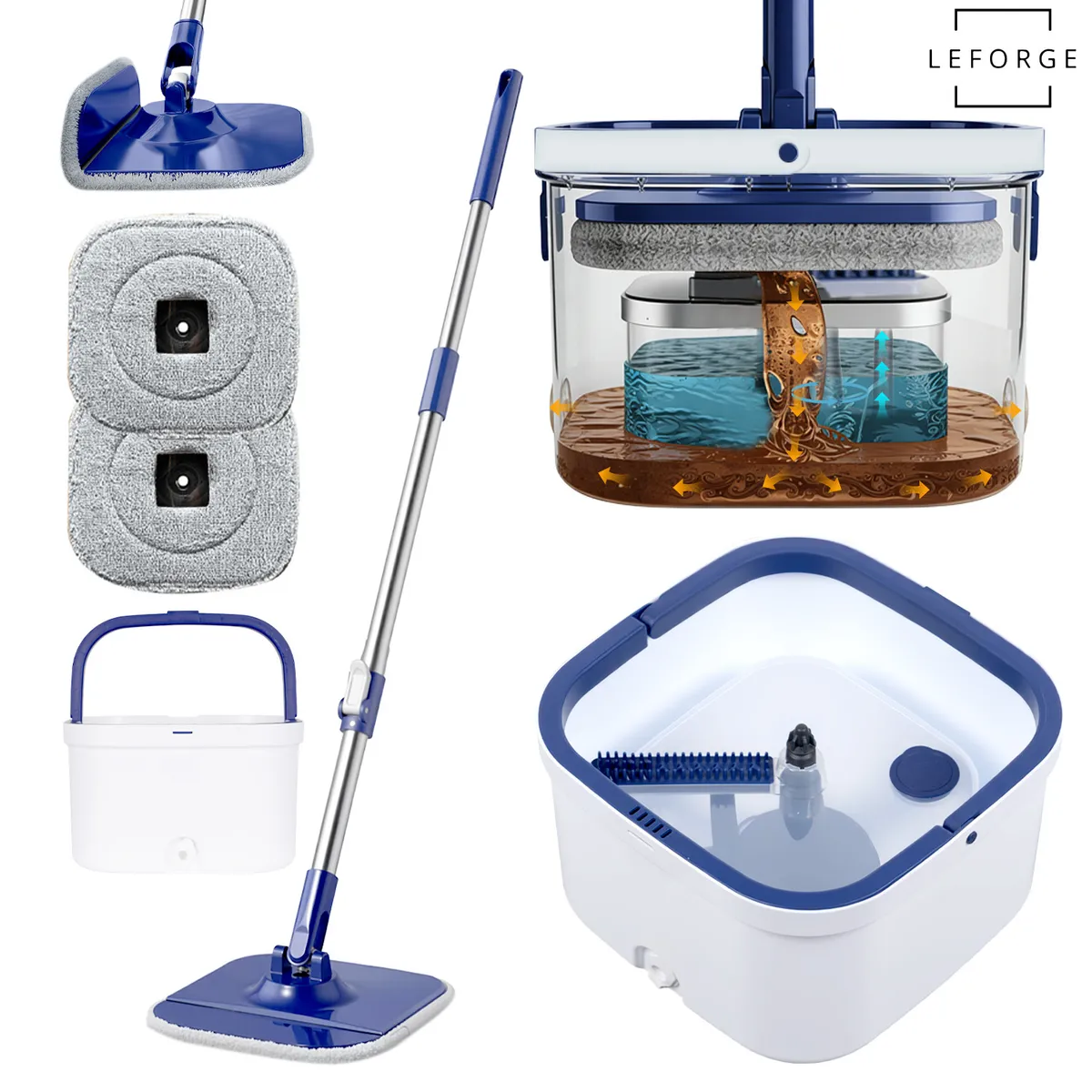 LEFORGE - Mopa Trapeador Giratoria 360° Plegable Con Balde Centrifugo Y Separador De Agua Sucia