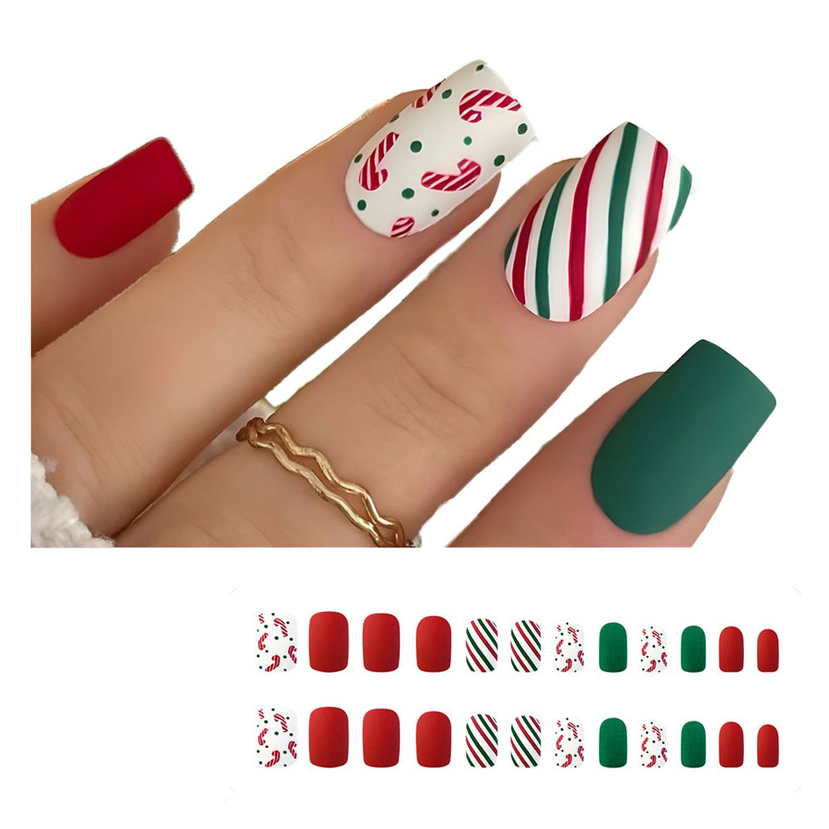 GENERAL - Navidad Wearable Acabado Nails Sheets Parches De Uñas Rojo Rayas Coloridas Christmas Candy Wearable Nails