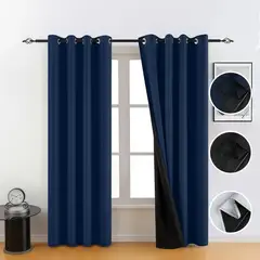 SUPERCENTER - 2 Paños Cortinas Blackout Engomada Tela 140x220 Cm Textura Azul