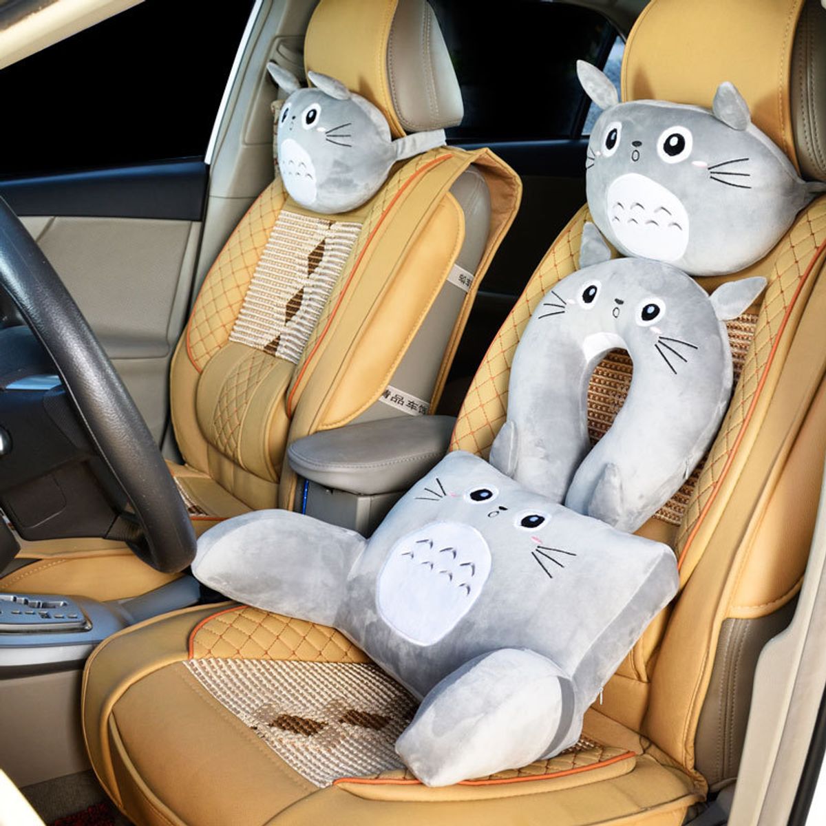 GENERAL - Grey Cat Car Lombar Pillow Asiento De Coche Cojín Plateado