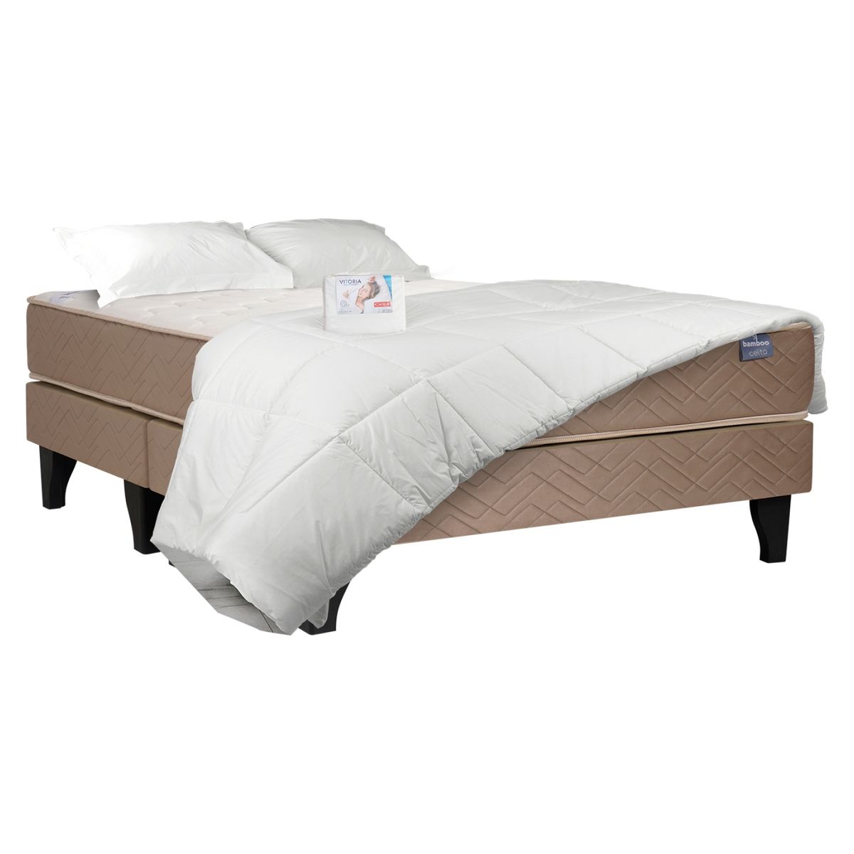 CELTA - Cama Europea Bamboo + Textil 2 Plazas Base Dividida Celta
