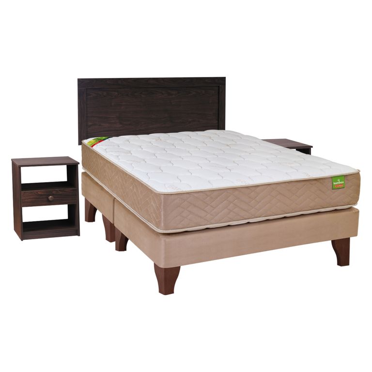 CELTA Cama Europea Bamboo9 2 Plazas + Respaldo + 2 Veladores