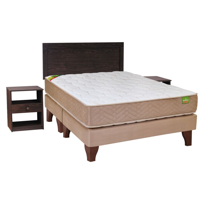 CELTA - Cama Europea Bamboo9 2 Plazas + Respaldo + 2 Veladores Celta