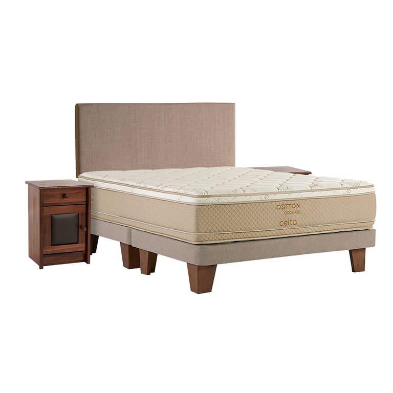 Cama Europea Organic Cotton King + Respaldo Beage liso Veladores Villareal