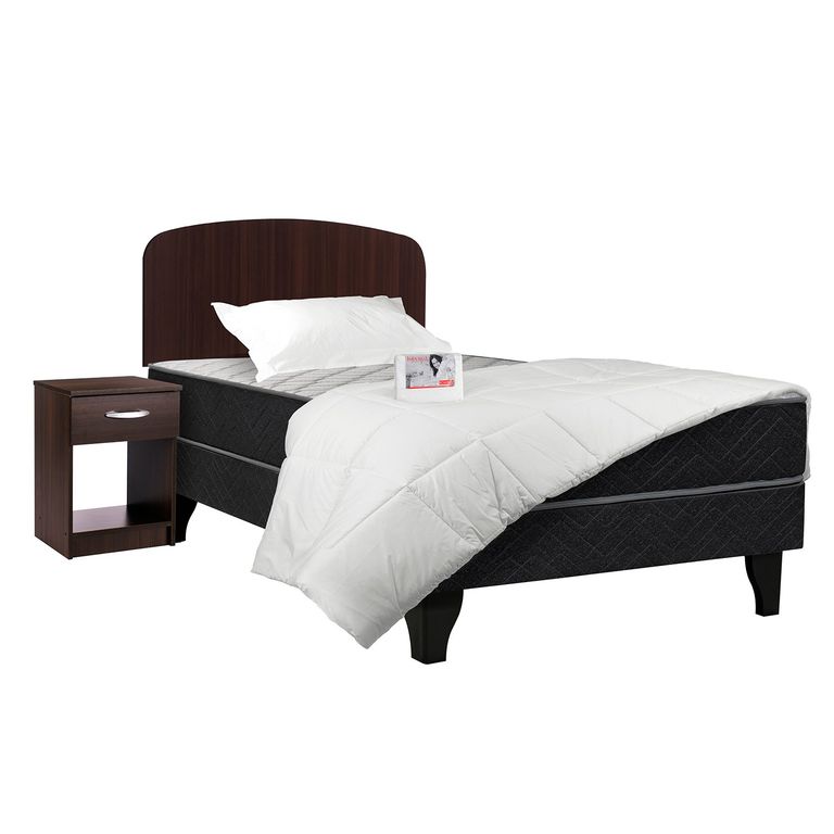 CELTA Cama Europea Apolo Black 1,5 Plaza + Set Asturias + Textil