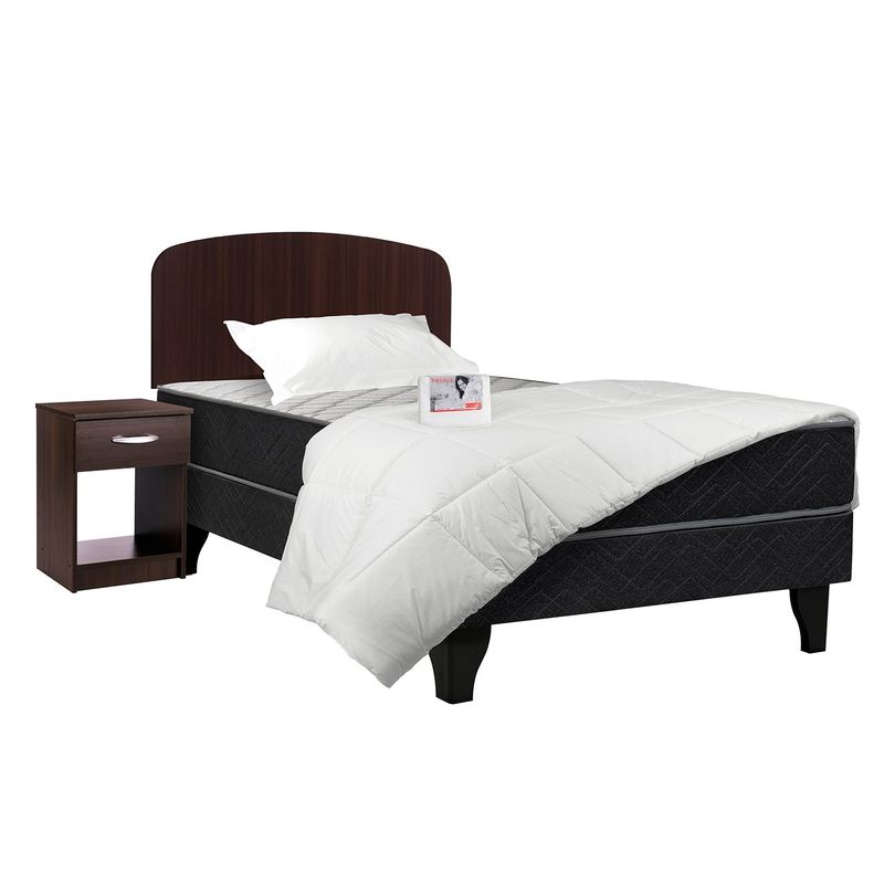 CELTA - Cama Europea Apolo Black 1,5 Plaza + Set Asturias + Textil Celta