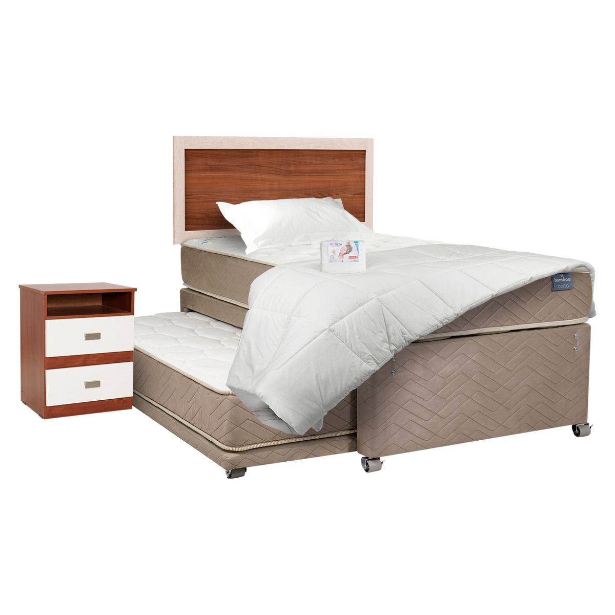 CELTA - Cama Nido Bamboo 1.5 Plaza + Muebles Alicante + Textil Celta