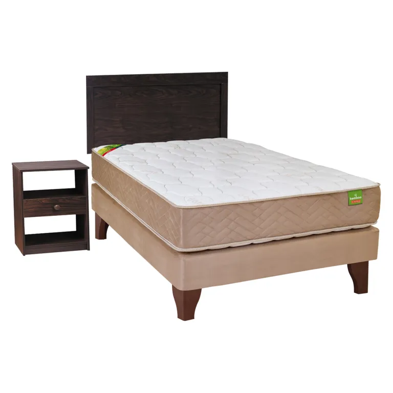 CELTA Cama Europea Bamboo7 1.5 Plazas + Respaldo + 1 Velador