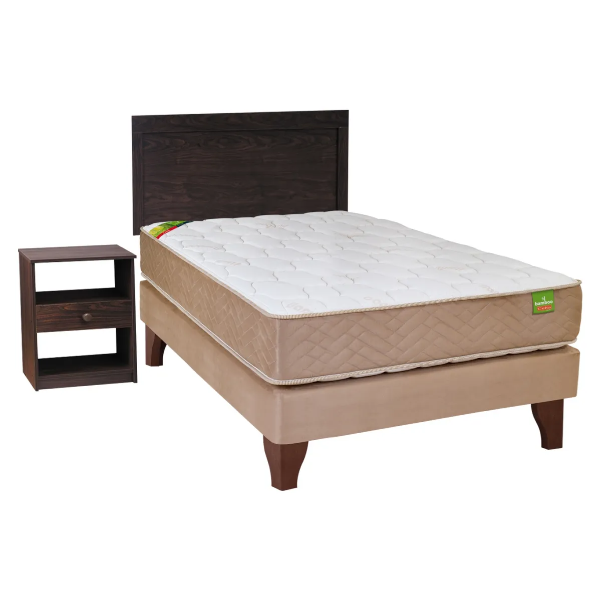 CELTA - Cama Europea Bamboo7 1.5 Plazas + Respaldo + 1 Velador Celta