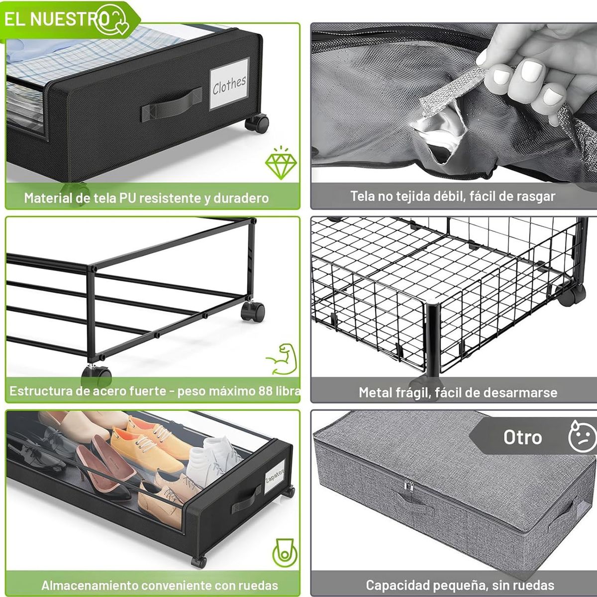 Cajas de almacenamiento organizadores de almacenamiento debajo de la cama, marca BLUEDREAMER - Foto 2