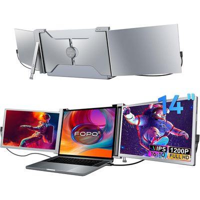 Imagen 2 del producto Monitor portátil IPS FHD 1200P con triple pantalla para portátil de 14 pulgadas
