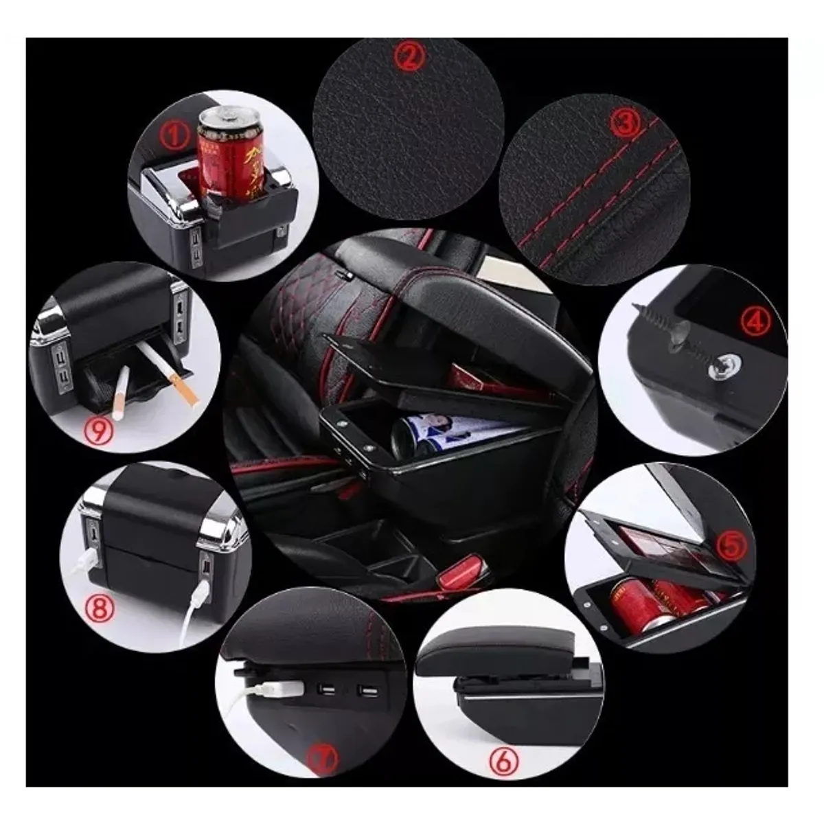 ATURE - Apoya Brazos Para Auto Universal Base Extensible Con 7 Usb