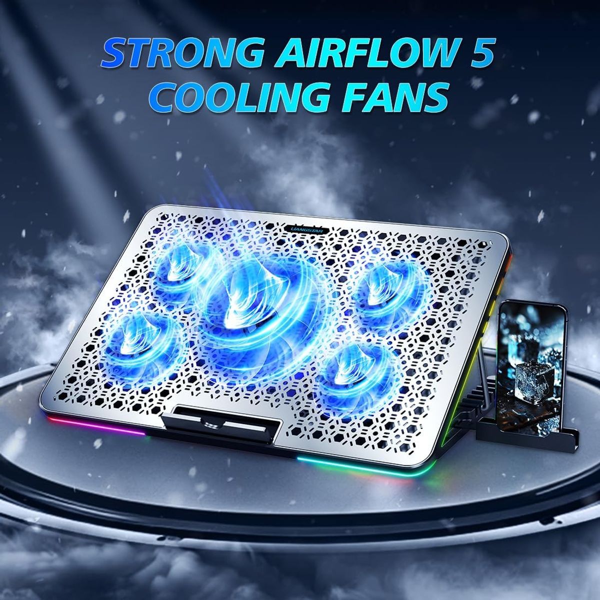 Almohadilla de enfriamiento para laptop, enfriador para computadora portátil, 5 ventiladores, marca BLUEDREAMER - Foto 2