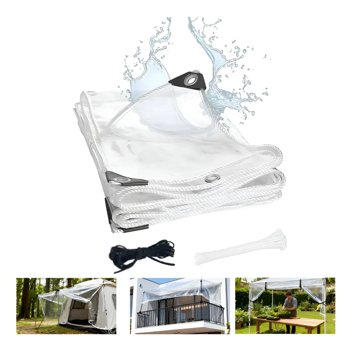 ATURE - Cortina Pvc Roller Cierre De Terraza Transparente 3m × 2m