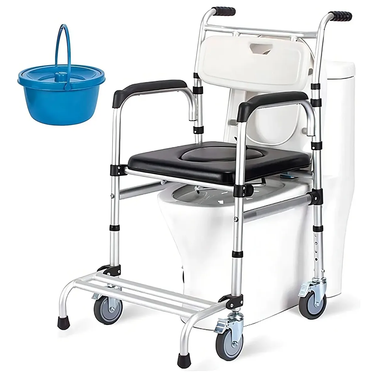 GENERICO - Silla Baño Ducha Ruedas Plegable MDBC01 Aluminio Ajustable 150kg