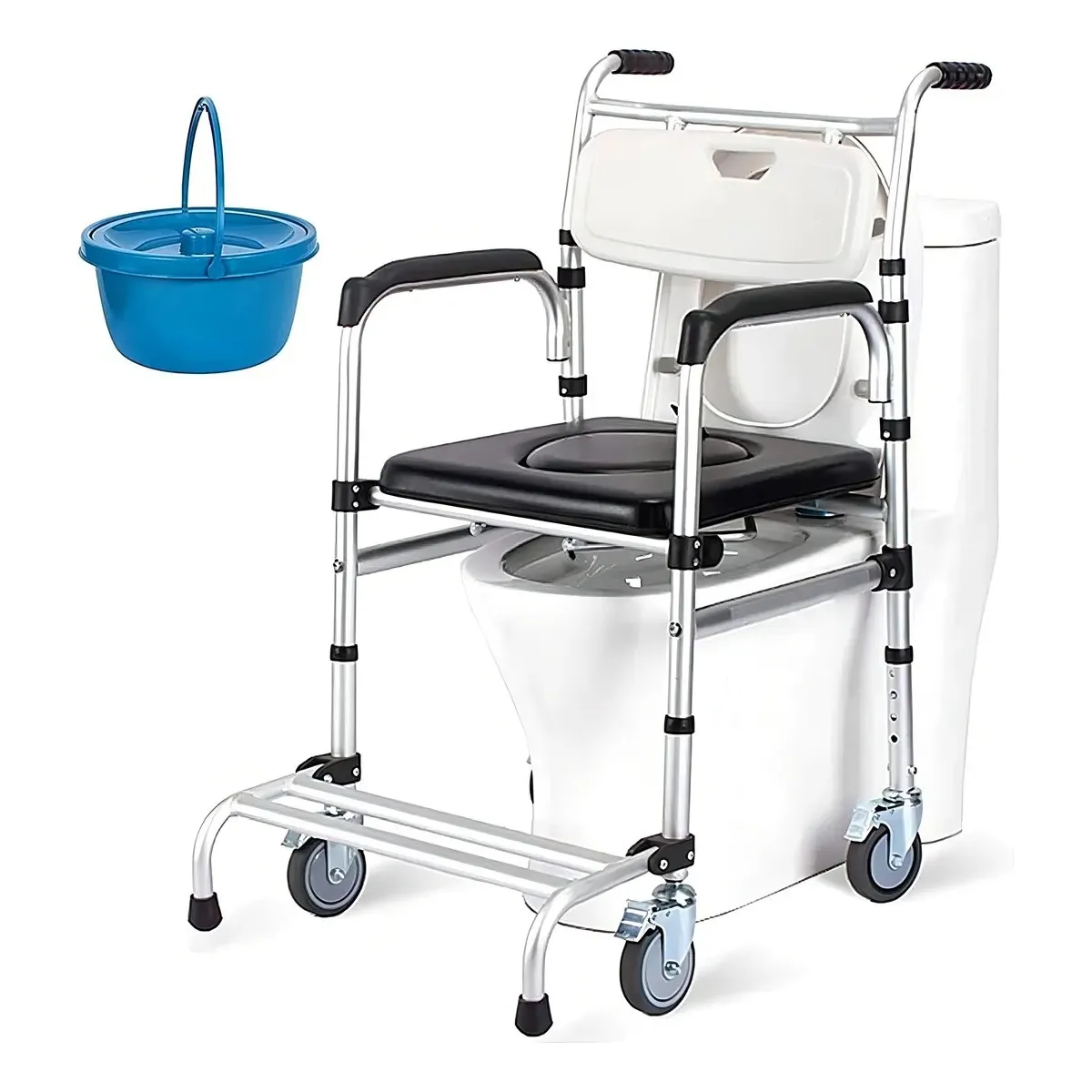 GENERICO - Silla Baño Ducha Ruedas Plegable MDBC01 Aluminio Ajustable 150kg