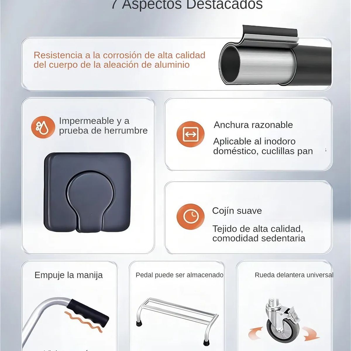 GENERICO - Silla Baño Ducha Ruedas Plegable MDBC01 Aluminio Ajustable 150kg
